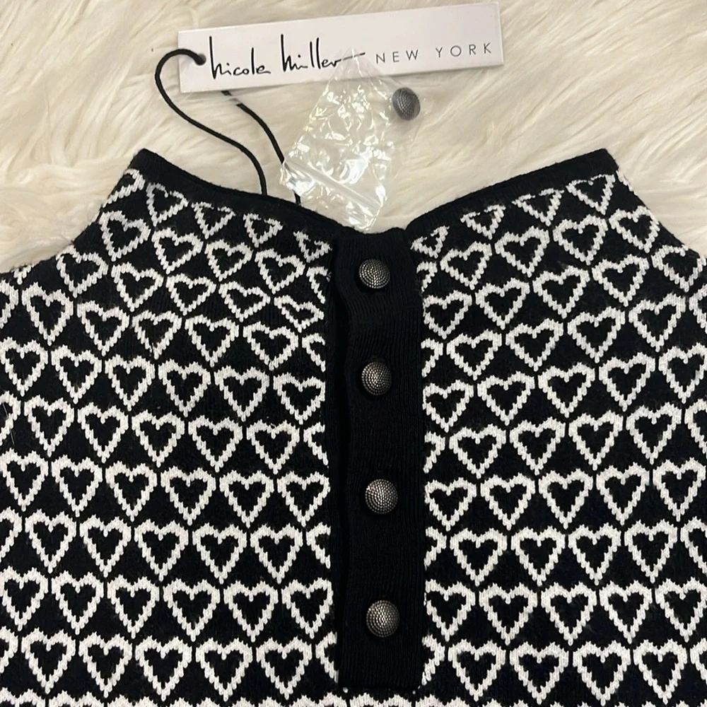 NWT Nicole Miller sweater dress mini heart print S